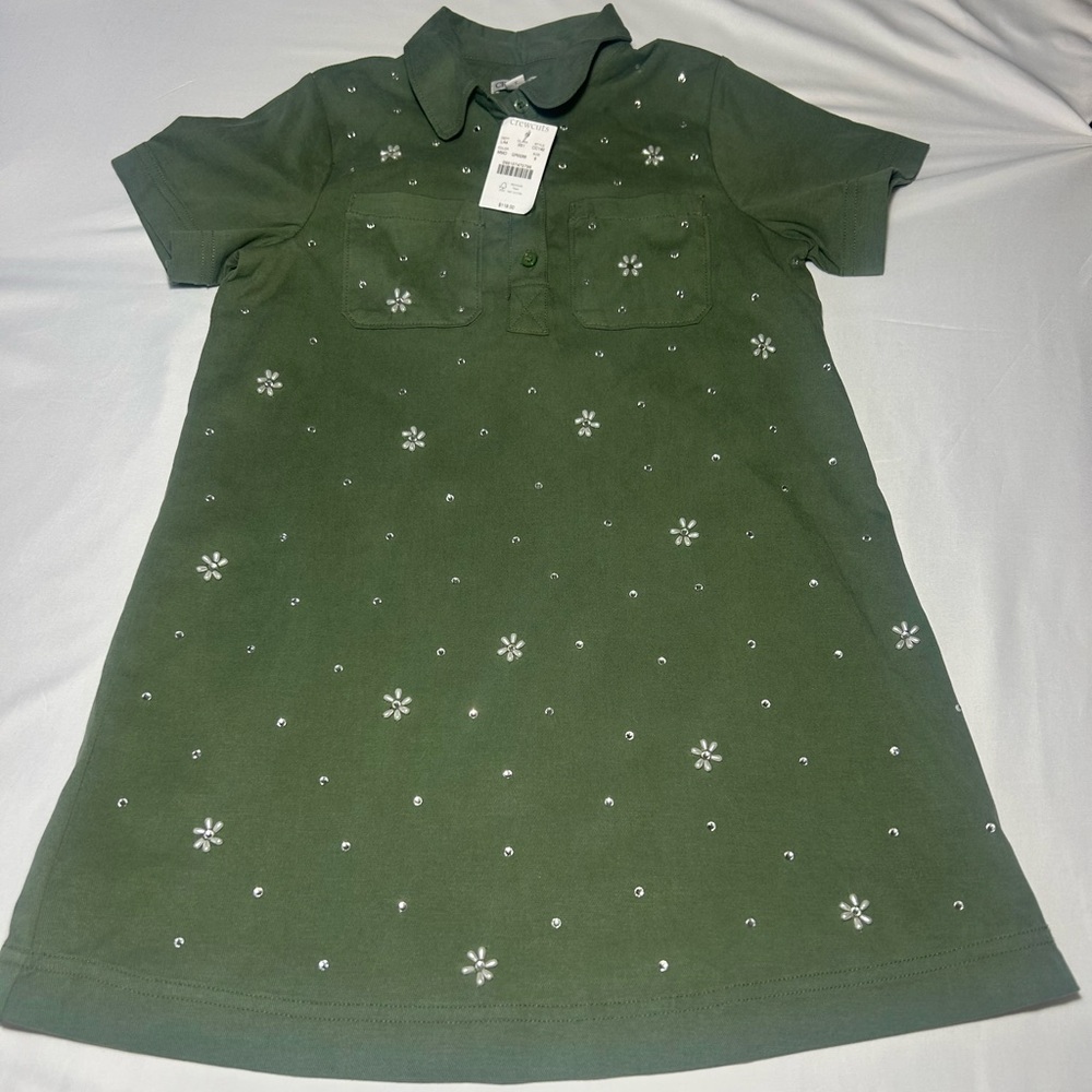 NWT Crewcuts Olive Green Embellished Polo Dress for Kids